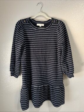 LOFT Women’s Navy White Striped Knit Drop-Waist Dress Sz L Bohemian Chic TC0510